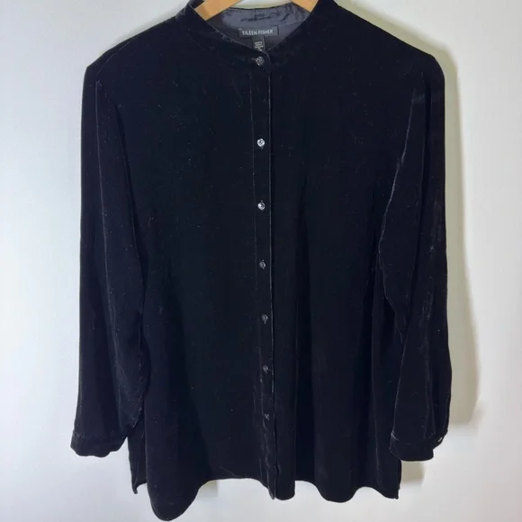 Eileen Fisher Black Velvet Mock Neck Tunic Top Sz. L - Picture 2 of 5